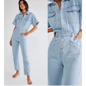 Free People Marci Denim Overalls Jumpsuit Coverall Size M